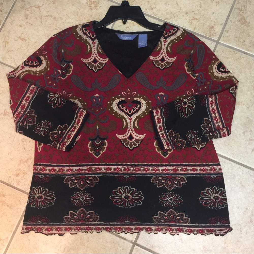 Ladies Large Lined Print Eyelet Trim Top 🌺 NICE!